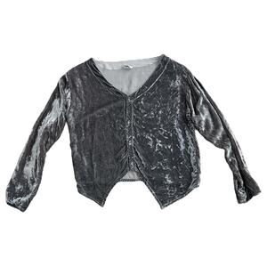 CP Shades Cropped Button Front 90s Blouse | Gunmetal Grey Silver | Small